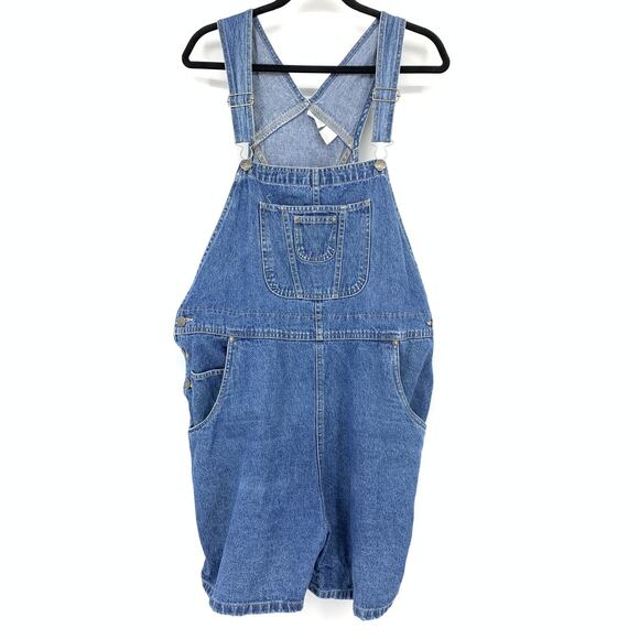 Vintage 90s Cherokee Shortall Overalls Womens Sz 20W Medium Wash Denim - Picture 1 of 6